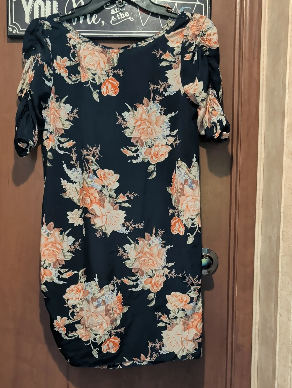 Joie Navy Silk Mini Dress with Peach Floral Print